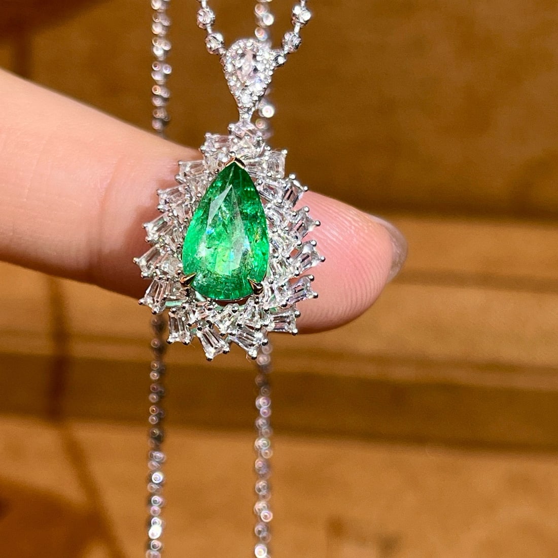 14k Gold 3.09 Ctw Natural Emerald & Sapphire Pendant( Without Chain ) - 2