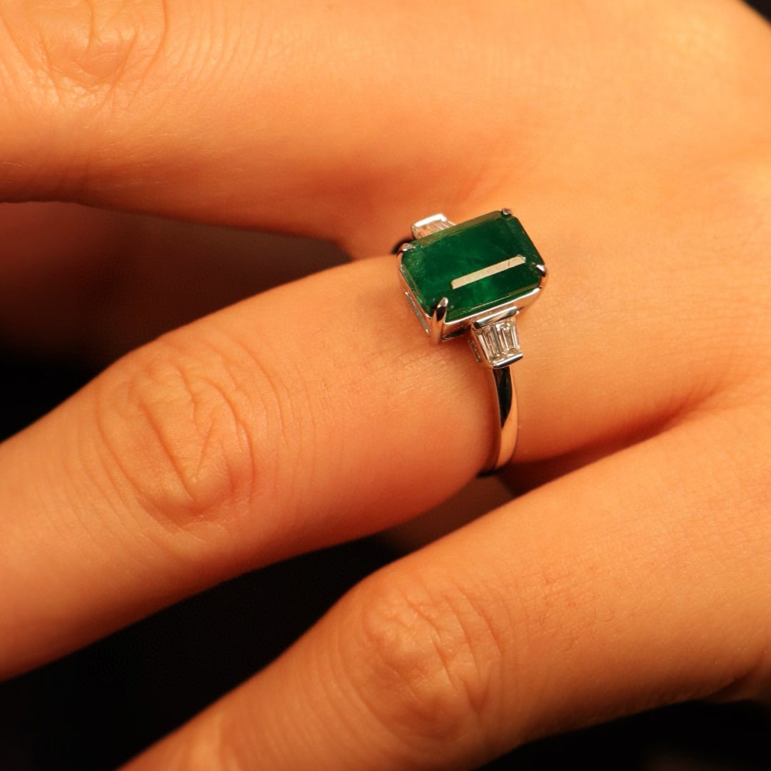 14k Gold 3.42 Ctw Natural Emerald & Diamond Ring - 7