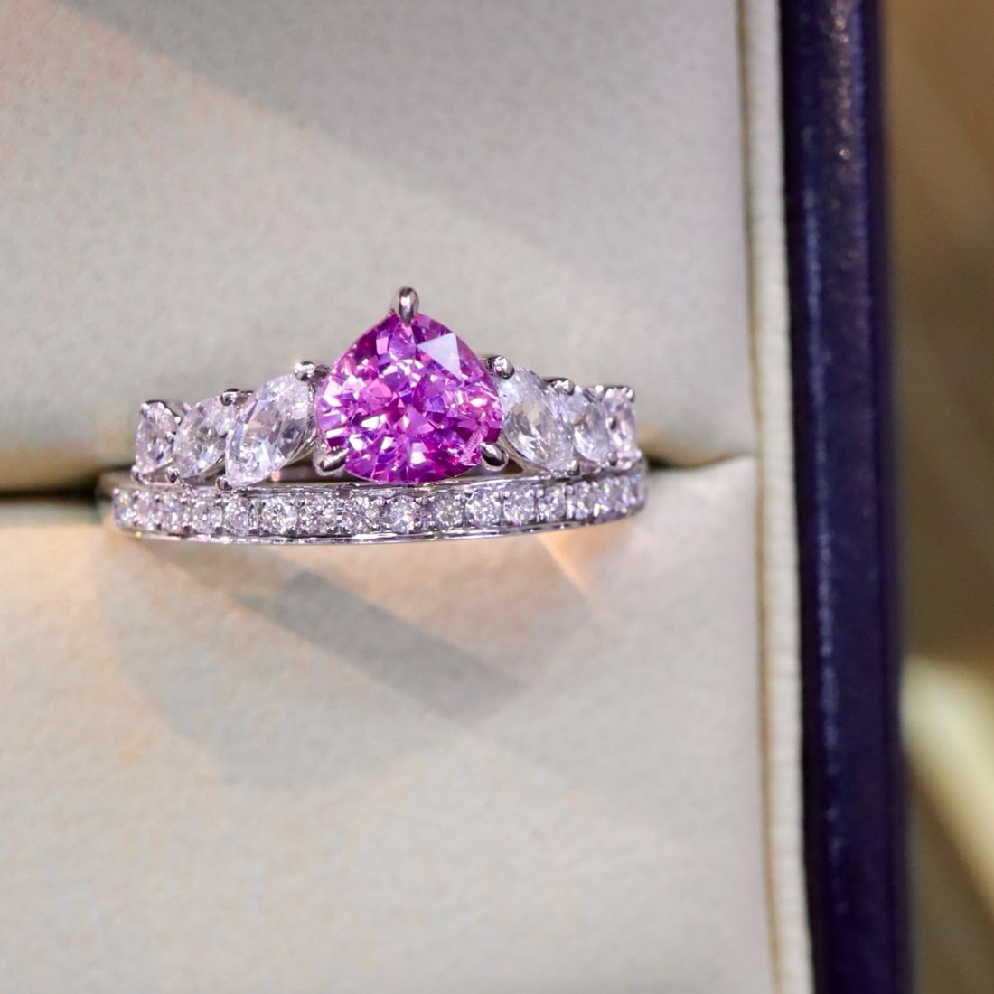 14k Gold 1.42 Ctw Natural Sapphire & Sapphire Ring: Ref:230947259 // gold content:14k gold // ring size:7. 25us // // main gemstone:sapphire // shape:pear // carat weight:0. 95ct // color:purple // treatment:natural // // adjacent gemstone 2 : sapphire