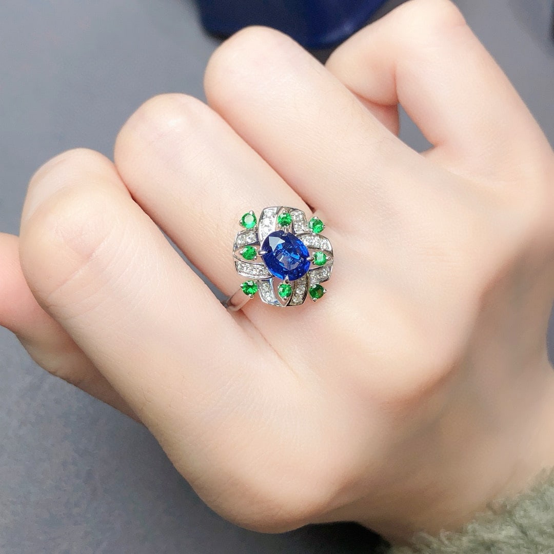 14k Gold 1.57 Ctw Natural Sapphire & Diamond Ring - 7