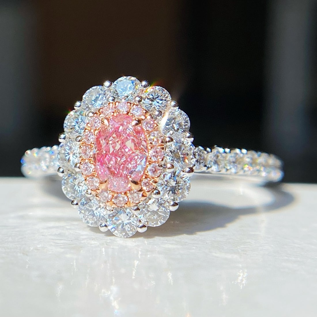 Gia Certified 14k Gold 0.99 Ctw Natural Pink Diamond & Diamond Ring - 2