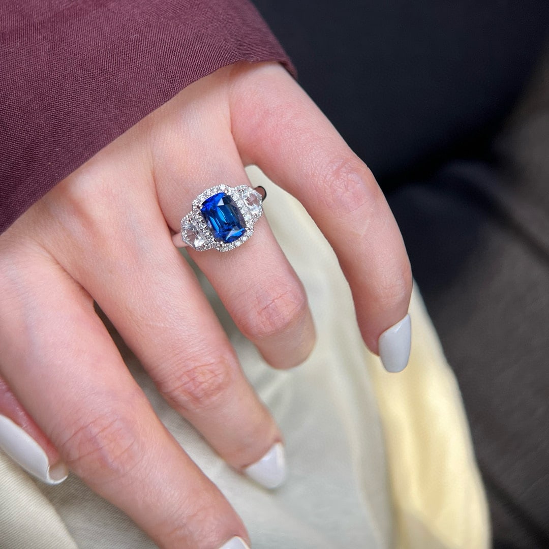 14k Gold 2.97 Ctw Natural Sapphire & Diamond Ring - 3