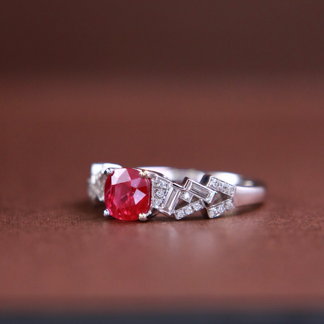 14k Gold 1.47 Ctw Natural Ruby & Diamond Ring: Ref:230948016 // gold content:14k gold // ring size:7. 25us // // main gemstone:ruby // shape:cushion // carat weight:1. 25ct // color:red // treatment:natural // // adjacent gemstone 2 : diamond