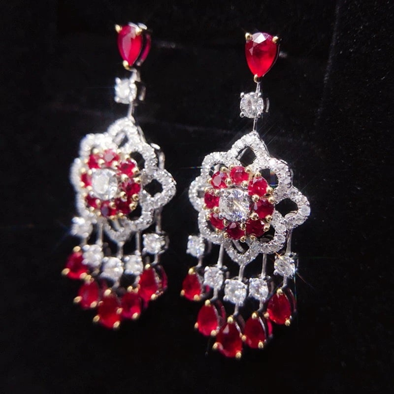 14k Gold 2.1 Ctw Natural Ruby & Diamond Earrings (1 of 4)