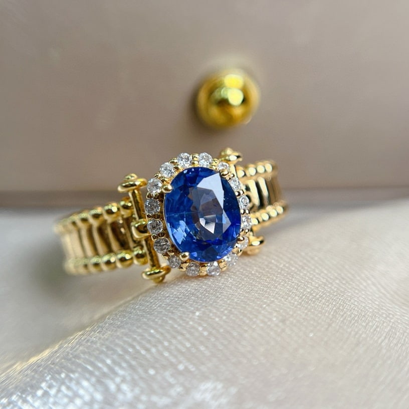 14k Gold 1.70 Ct Natural Sapphire & Diamond Ring - 3