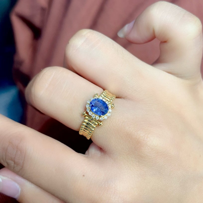 14k Gold 1.70 Ct Natural Sapphire & Diamond Ring - 4