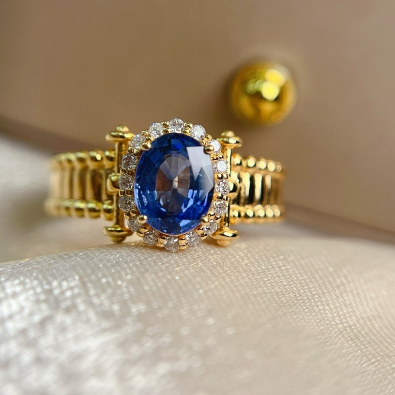 14k Gold 1.70 Ct Natural Sapphire & Diamond Ring - 5