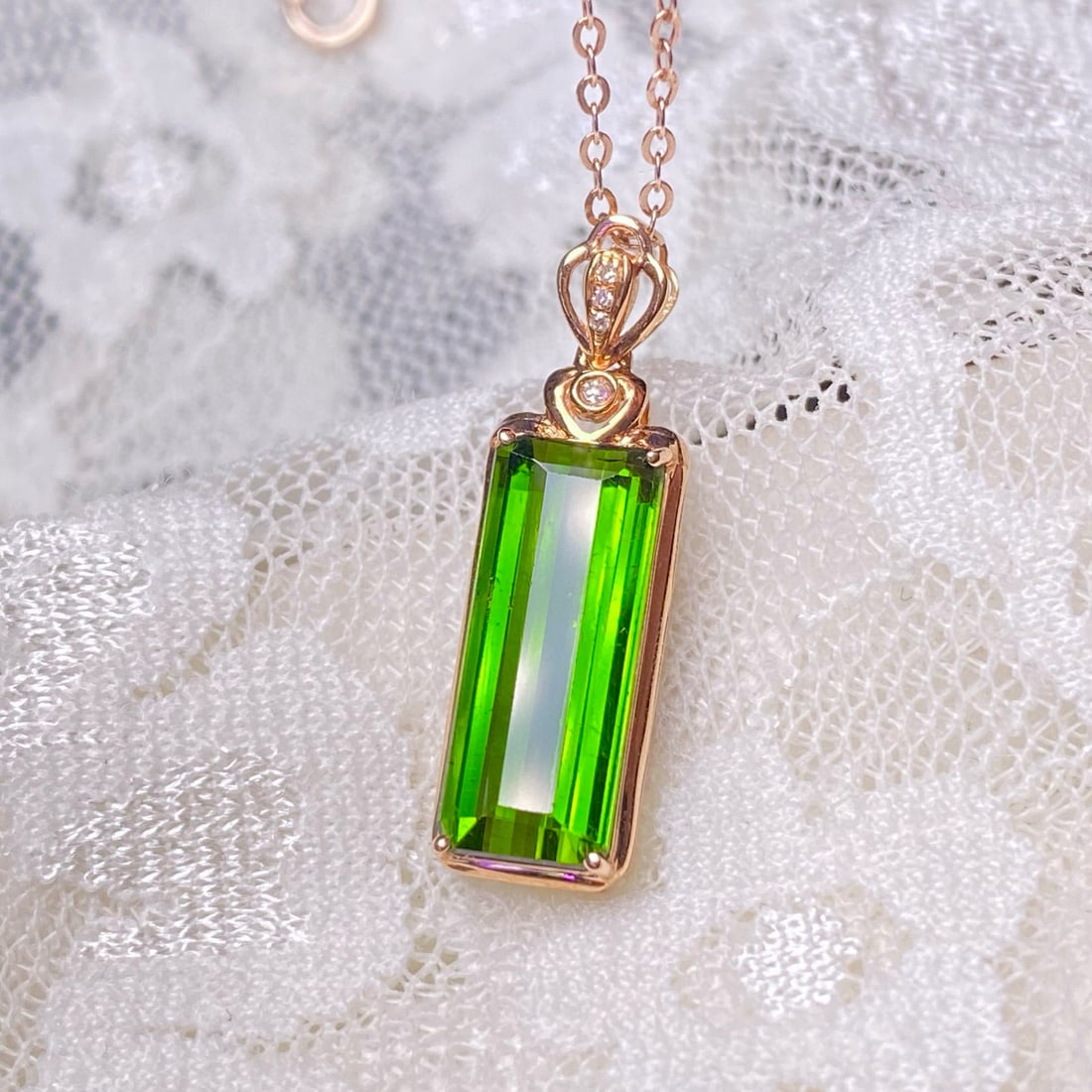 14k Gold 3.4 Ct Natural Tourmaline & Diamond Pendant( Without Chain ) - 4