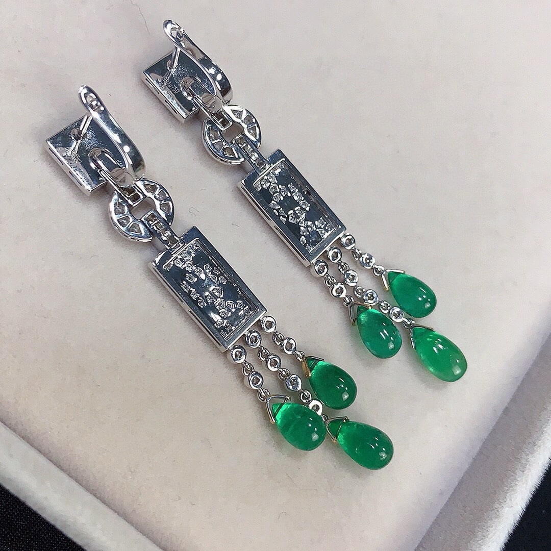 14k Gold 11.70 Ctw Natural Emerald & Diamond Earrings - 4