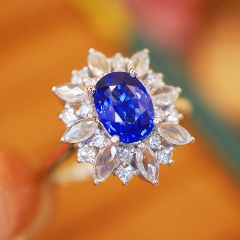 14k Gold 1.85 Ctw Natural Sapphire & Diamond Ring: Ref:230948066 // gold content:14k gold // ring size:7. 25us // // main gemstone:sapphire // shape:oval // carat weight:1. 38ct // color:royal blue // treatment:natural // // adjacent gemstone 2 : diam