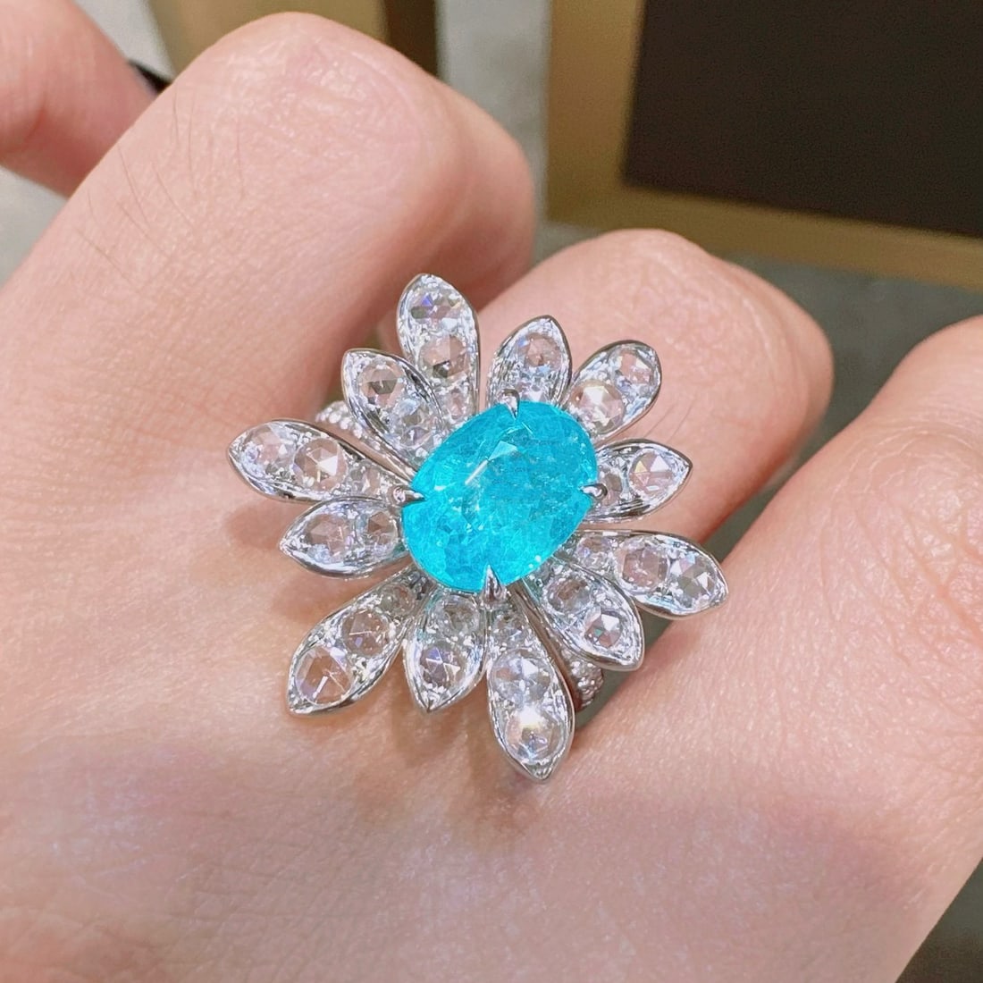 14k Gold 2.31 Ctw Natural Paraiba Tourmaline & Diamond Ring - 2