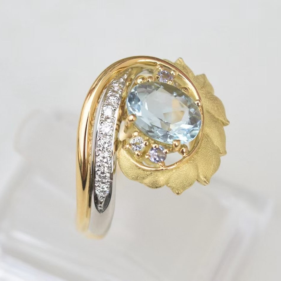14k Gold 1.82 Ctw Natural Aquamarine & Diamond Ring (1 of 5)