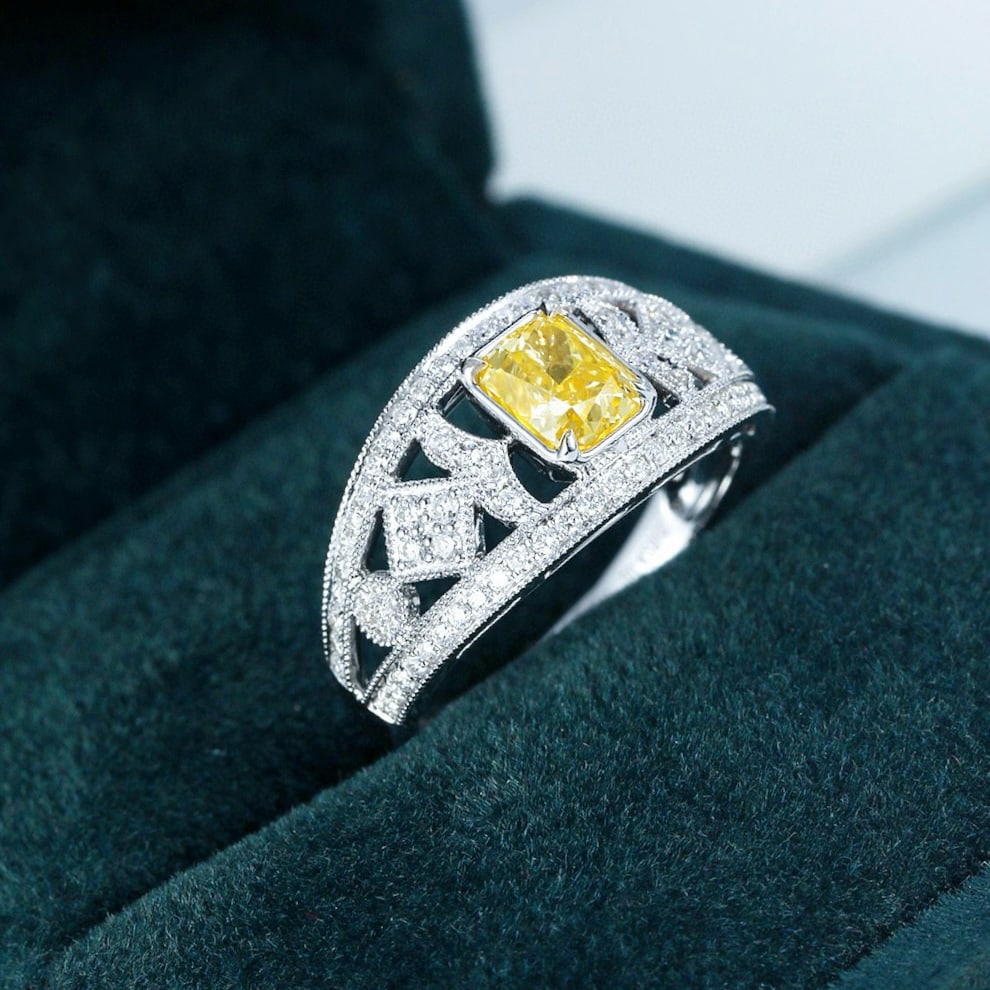 14k Gold 1.45 Ctw Natural Yellow Diamond & Diamond Ring (1 of 6)