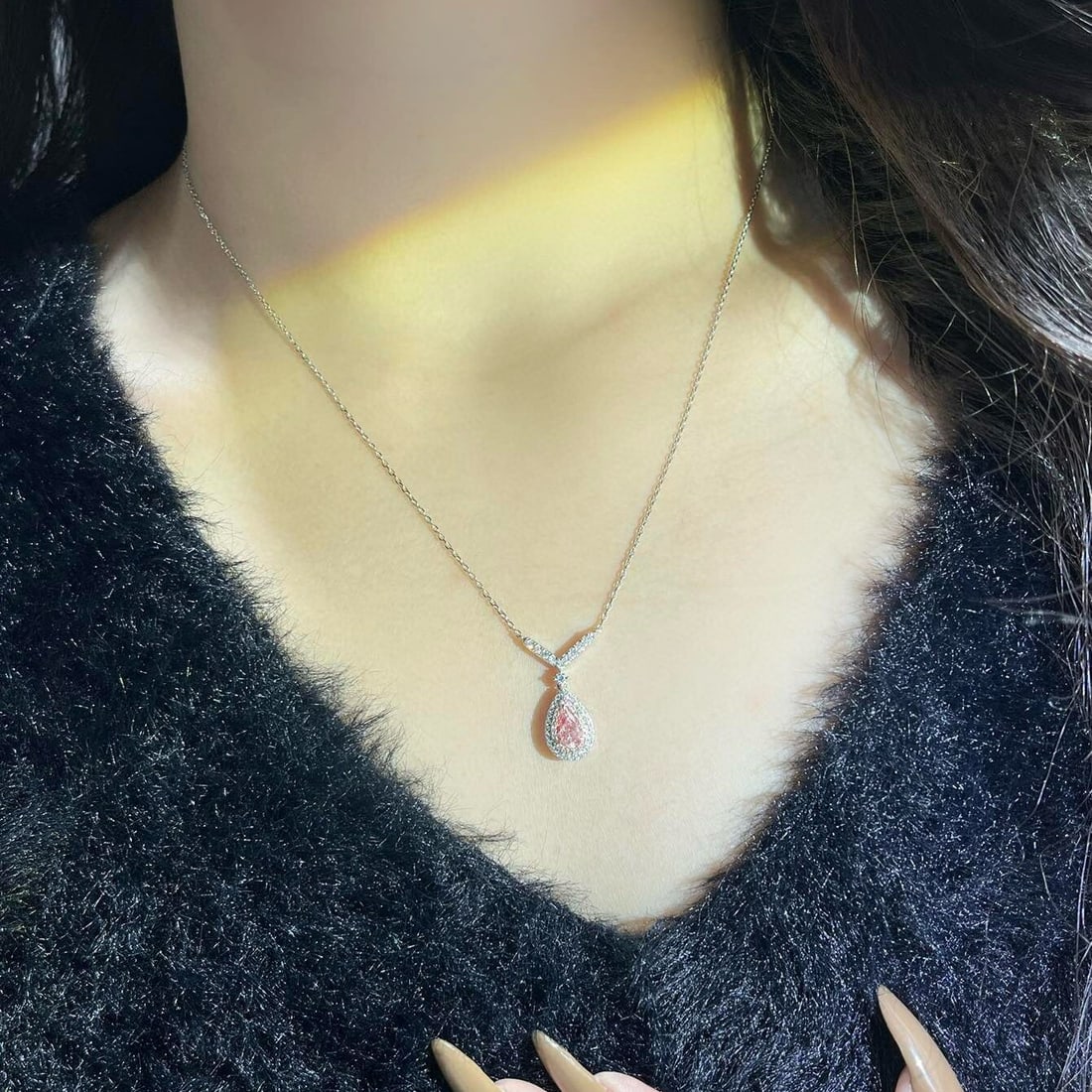 14k Gold 0.84 Ctw Natural Pink Diamond & Diamond Necklace - 4