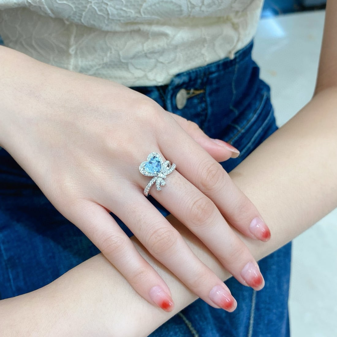 14k Gold 1.61 Ctw Natural Aquamarine & Diamond Ring - 4