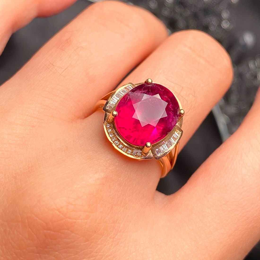 14k Gold 5.25 Ct Natural Tourmaline & Diamond Ring - 4