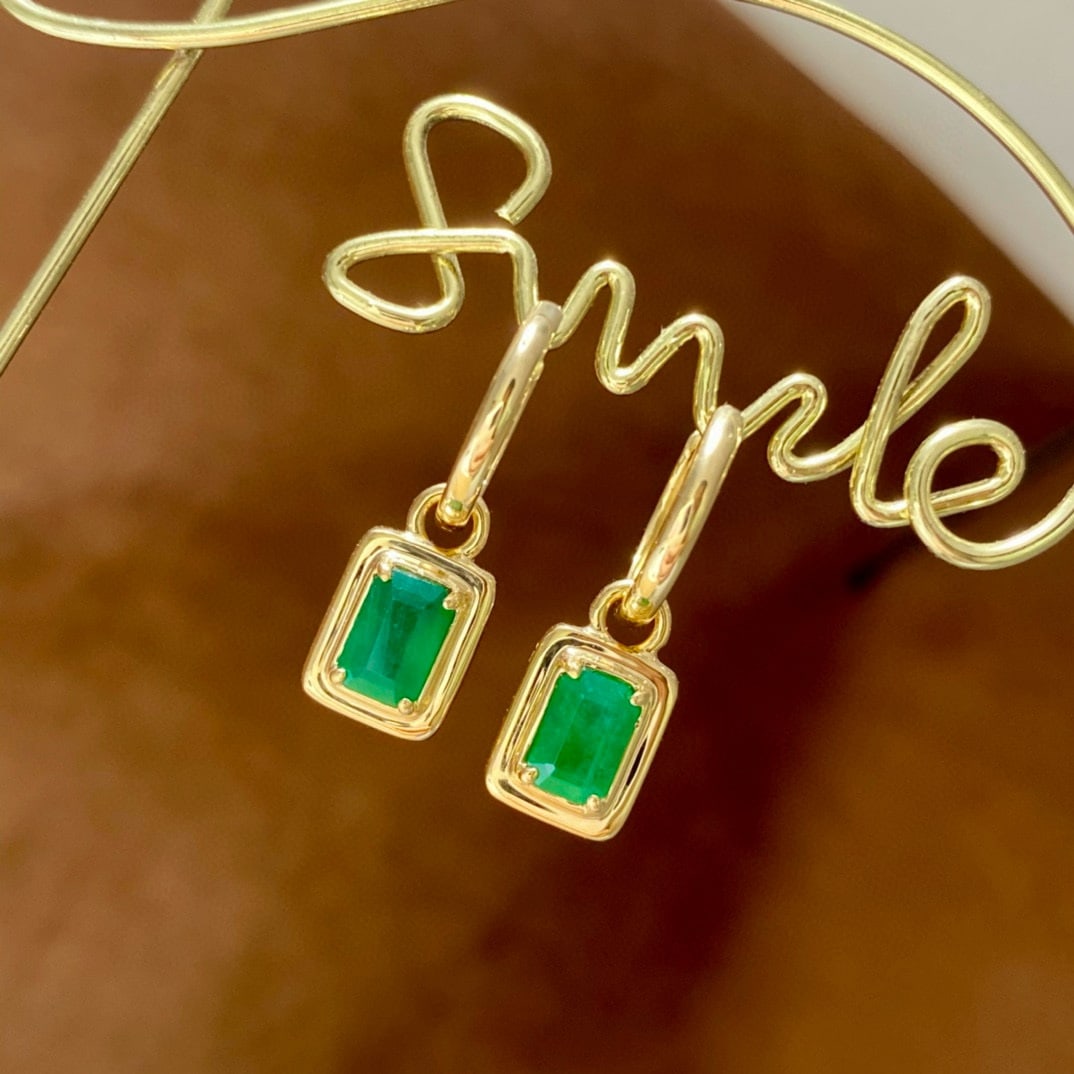 14k Gold 1.28 Ct Natural Emerald Earrings (1 of 6)