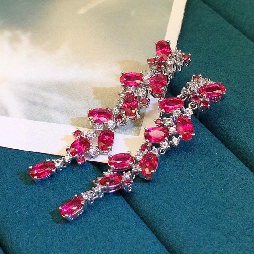 14k Gold 5.58 Ctw Natural Ruby & Sapphire Earrings - 2