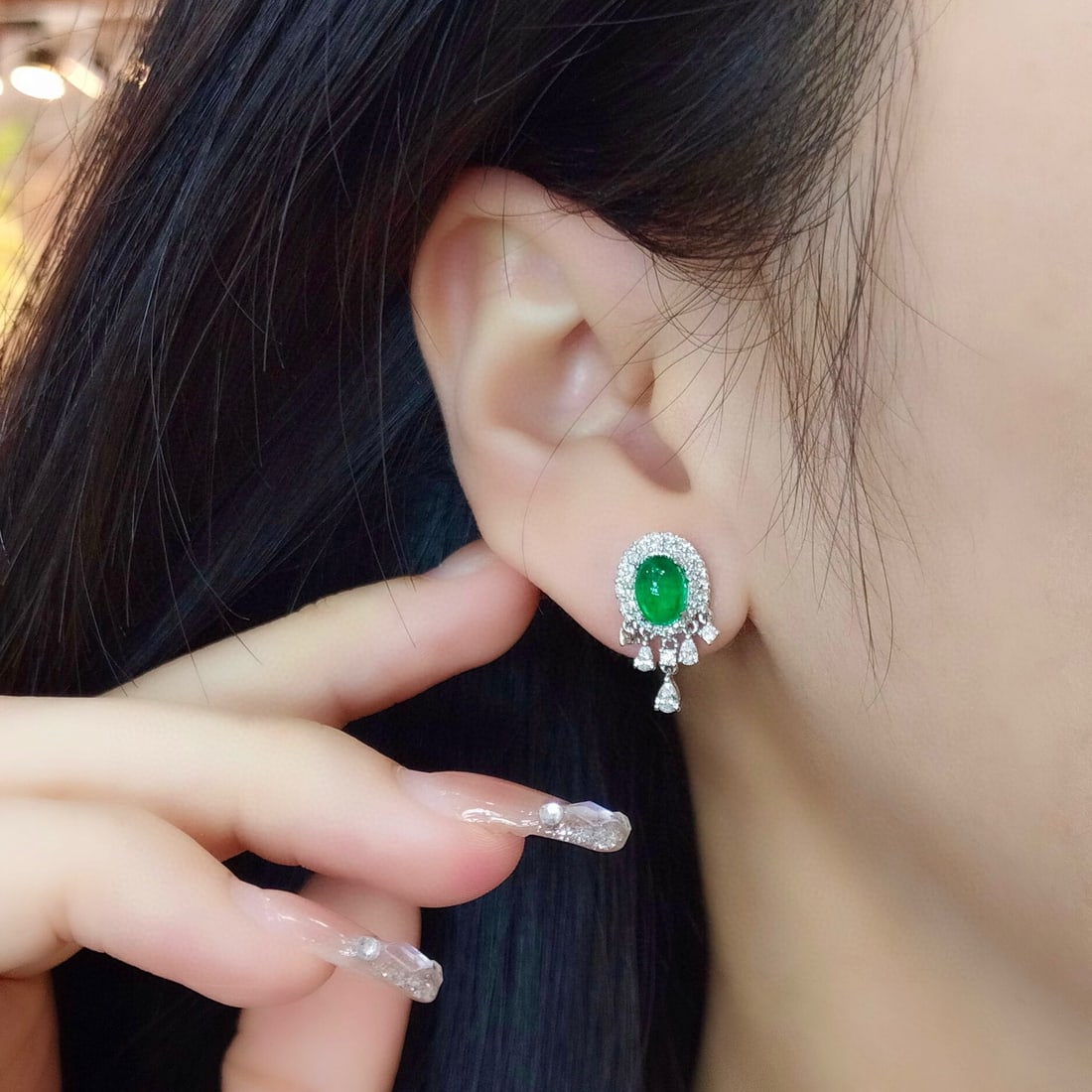 14k Gold 3.11 Ctw Vivid Green Natural Emerald & Diamond Earrings - 2