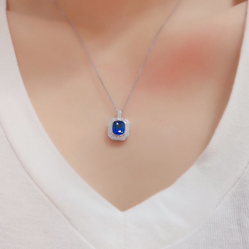 14k Gold 2.07 Ctw Natural Sapphire & Diamond Pendant( Without Chain ) - 2