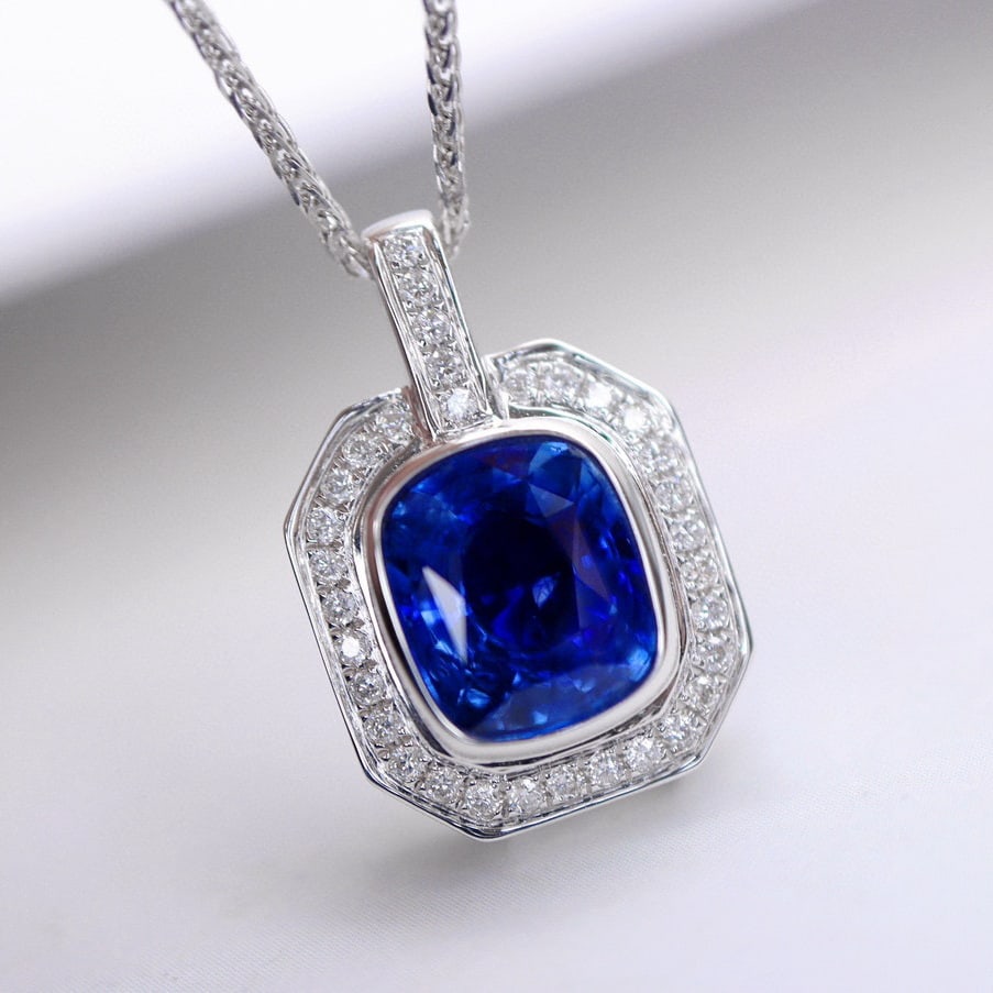 14k Gold 2.07 Ctw Natural Sapphire & Diamond Pendant( Without Chain ) - 4