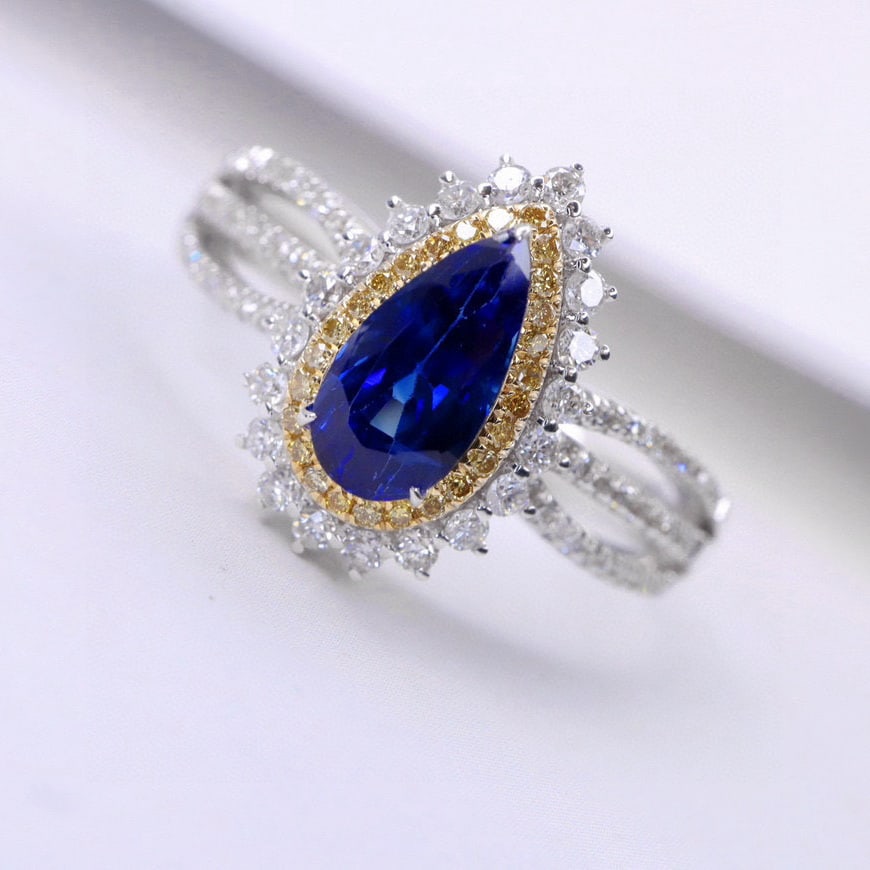14k Gold 1.58 Ctw Natural Sapphire & Diamond Ring: Ref:230948142 // gold content:14k gold // ring size:7. 25us // // main gemstone:sapphire // shape:pear // carat weight:1. 1ct // color:royal blue // treatment:natural // // adjacent gemstone 2 : diamo