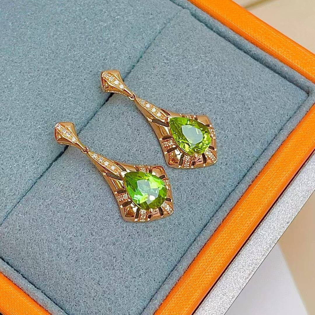 14k Gold 1.59 Ct Natural Tourmaline & Diamond Earrings - 3