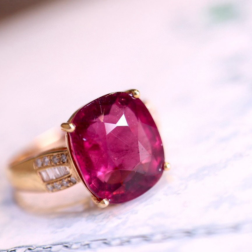 14k Gold 5.56 Ct Natural Tourmaline & Diamond Ring - 2