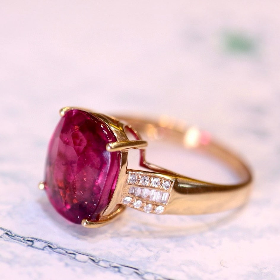 14k Gold 5.56 Ct Natural Tourmaline & Diamond Ring - 3