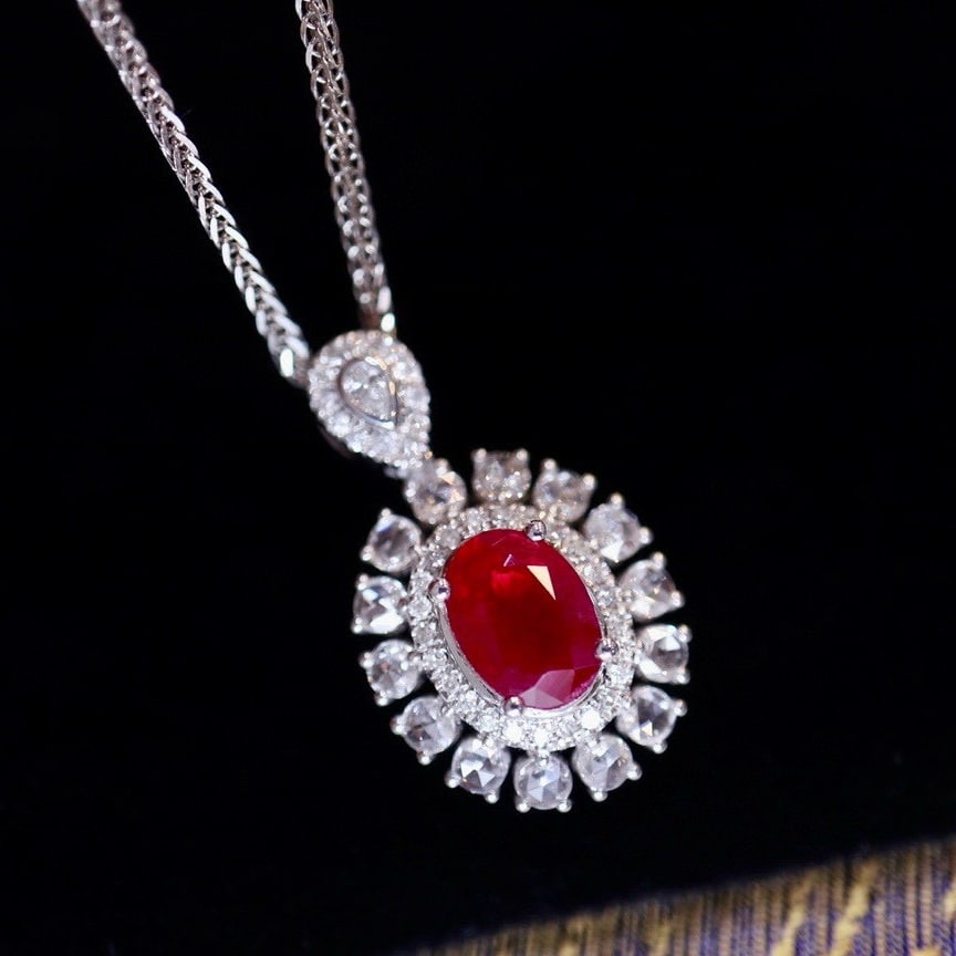 14k Gold 1.01 Ct Vivid Red Natural Ruby & Diamond Pendant( Without Chain ) (1 of 6)
