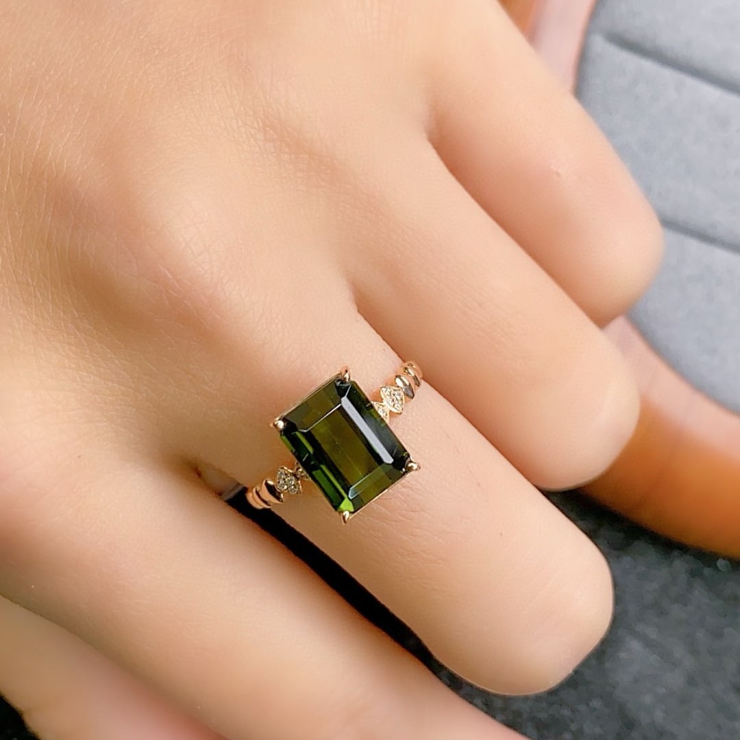 14k Gold 3.29 Ctw Natural Tourmaline & Diamond Ring - 5