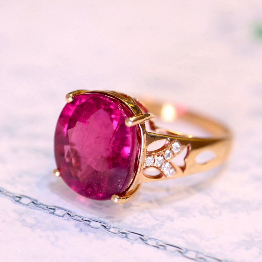 14k Gold 7.63 Ct Natural Tourmaline & Diamond Ring - 3