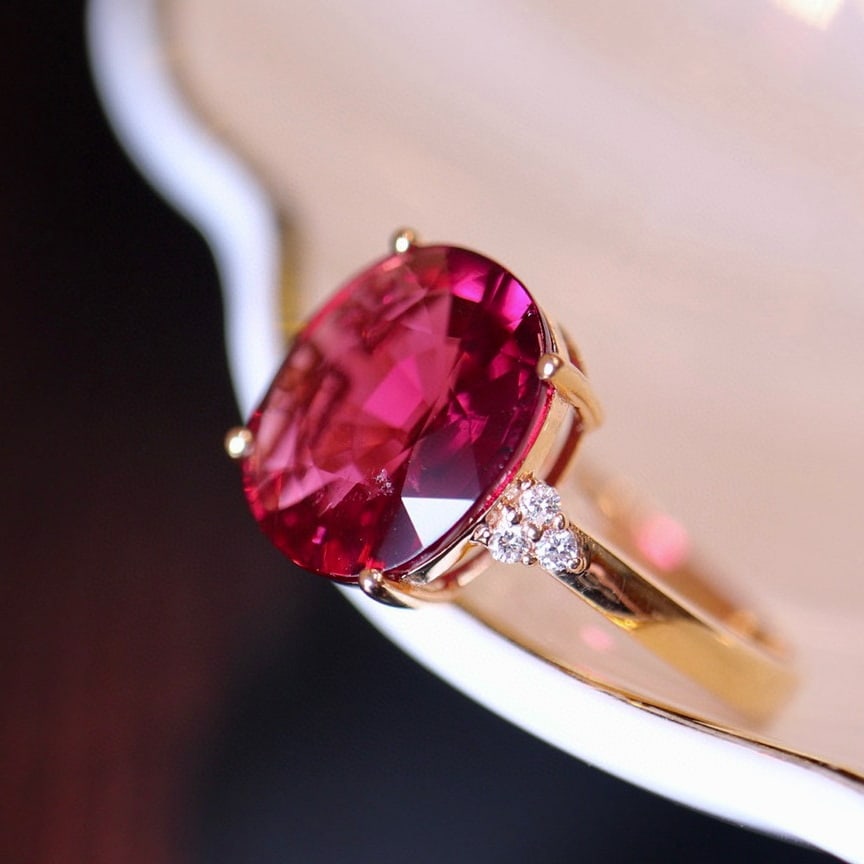 14k Gold 3.74 Ct Natural Tourmaline & Diamond Ring - 3