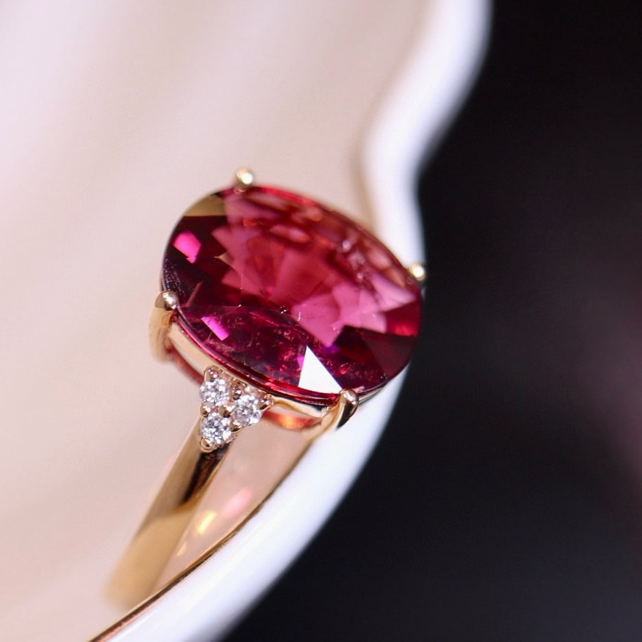 14k Gold 3.74 Ct Natural Tourmaline & Diamond Ring - 4