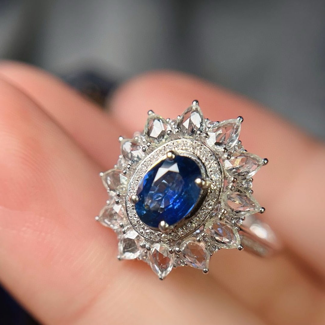 14k Gold 1.00 Ct Natural Sapphire & Diamond & Sapphire Ring/pendant( Without Chain ) - 6