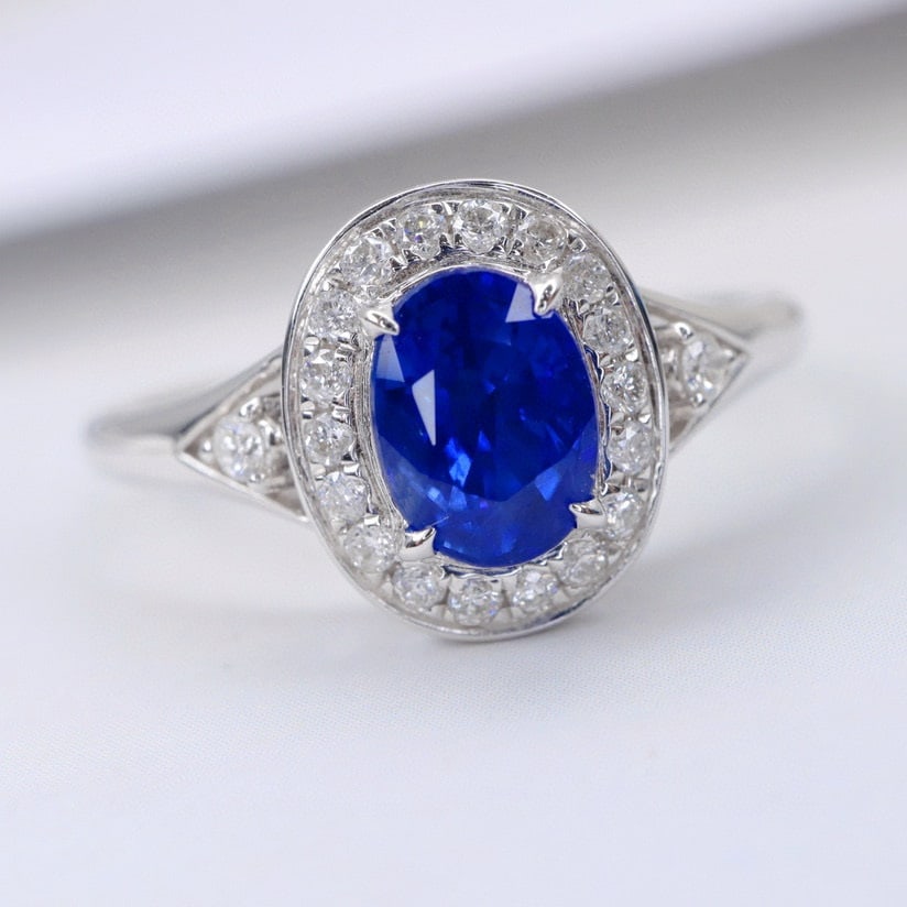14k Gold 1.09 Ctw Vivid Blue Natural Sapphire & Diamond Ring (1 of 5)