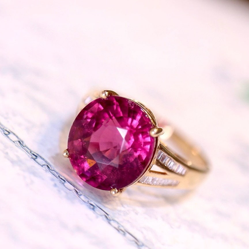 14k Gold 5.82 Ct Natural Tourmaline & Diamond Ring - 2