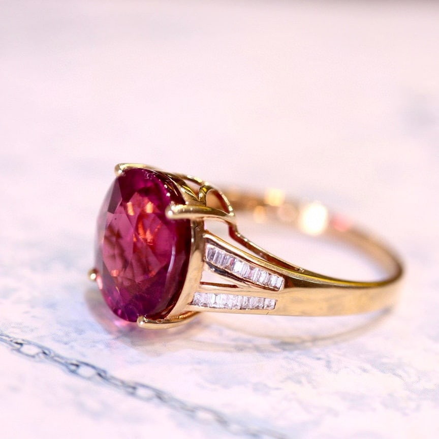 14k Gold 5.82 Ct Natural Tourmaline & Diamond Ring - 3