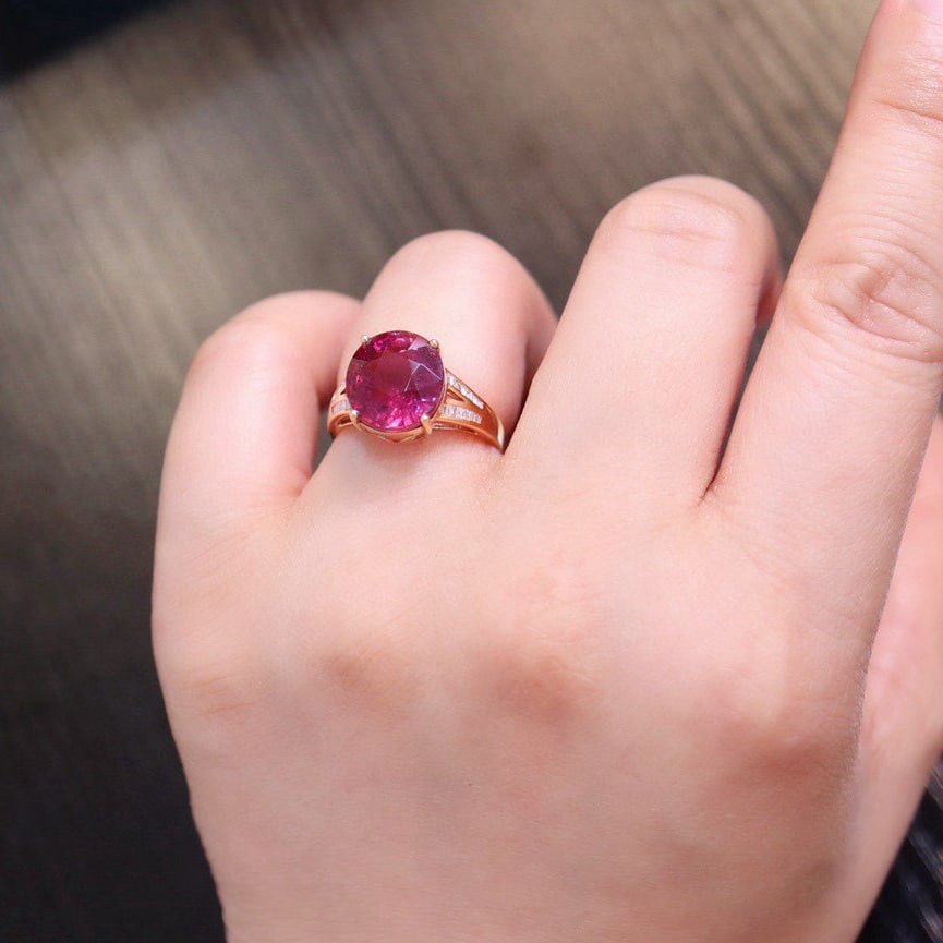 14k Gold 5.82 Ct Natural Tourmaline & Diamond Ring - 5