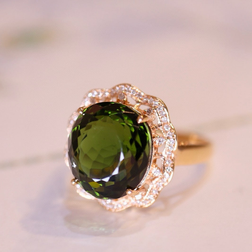 14k Gold 8.84 Ct Natural Tourmaline & Diamond Ring (1 of 6)