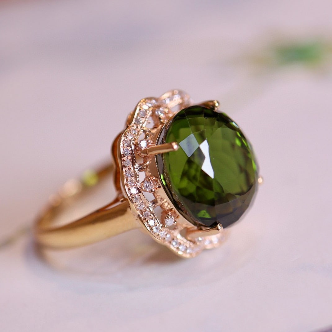 14k Gold 8.84 Ct Natural Tourmaline & Diamond Ring - 2