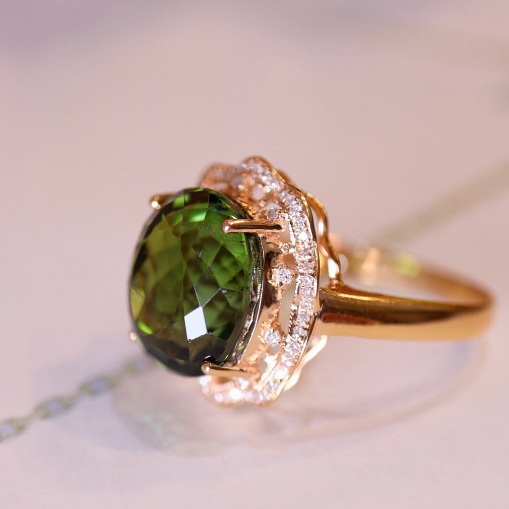 14k Gold 8.84 Ct Natural Tourmaline & Diamond Ring - 3