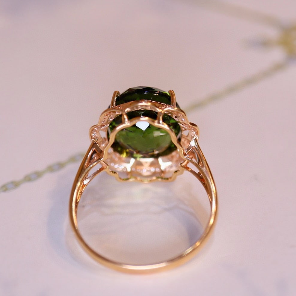 14k Gold 8.84 Ct Natural Tourmaline & Diamond Ring - 4