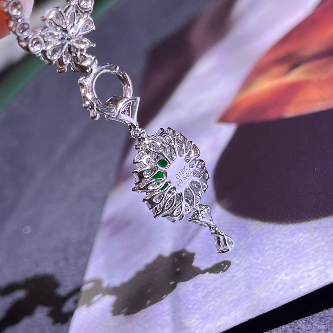 14k Gold 0.56 Ctw Vivid Green Natural Emerald & Diamond Pendant( Without Chain ) - 2