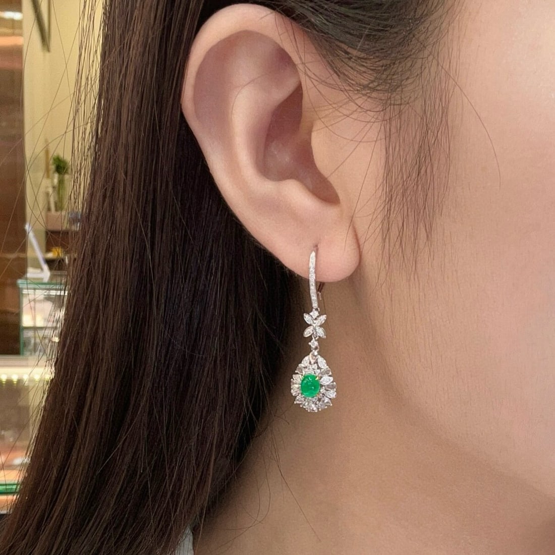 14k Gold 1.98 Ctw Vivid Green Natural Emerald & Diamond Earrings - 4