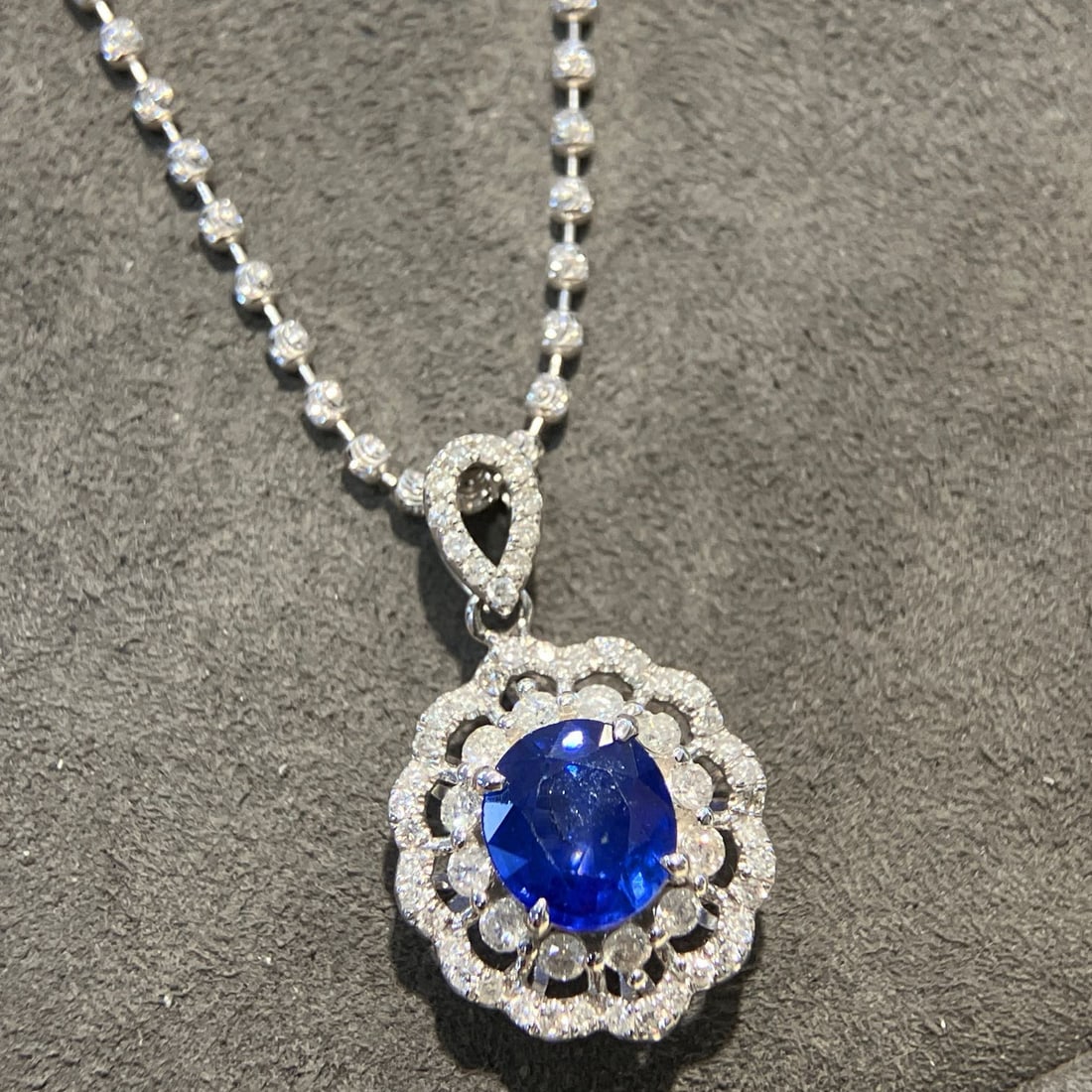 14k Gold 1.93 Ctw Natural Sapphire & Diamond Pendant( Without Chain ): Ref:230948290 // gold content:14k gold // main gemstone:sapphire // shape:oval // carat weight:1. 32ct // color:royal blue // treatment:natural // // adjacent gemstone 2 : diamond // shape:round //