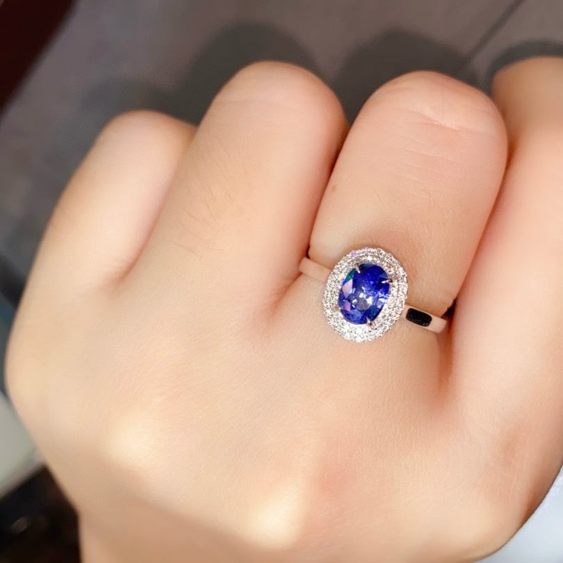 14k Gold 1.21 Ctw Vivid Blue Natural Sapphire & Diamond Ring (1 of 4)