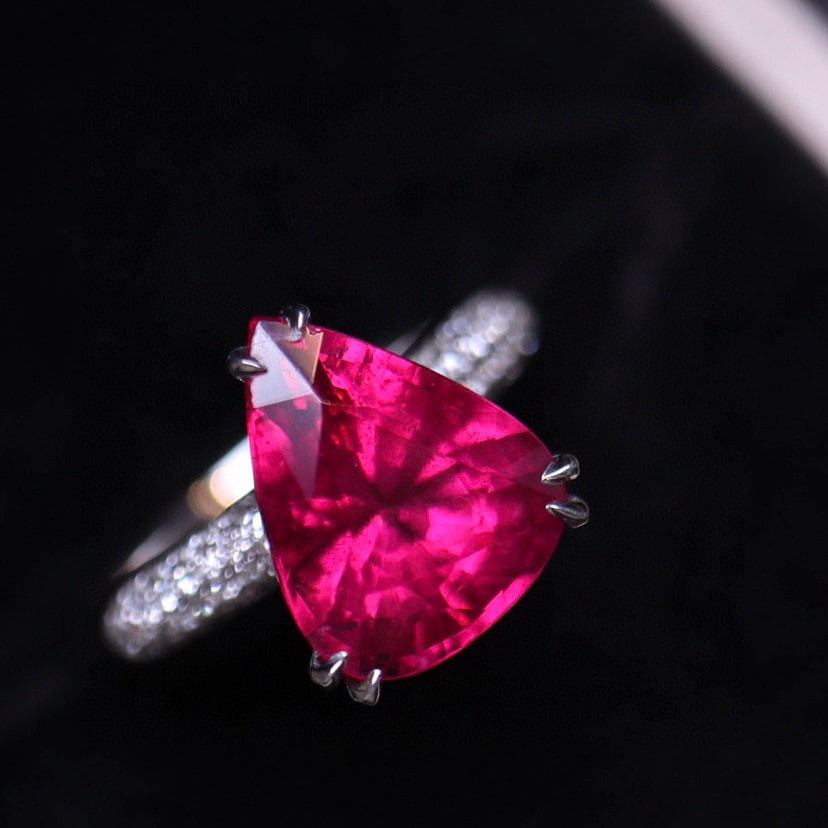 14k Gold 5 Ct Natural Tourmaline & Diamond Ring - 2