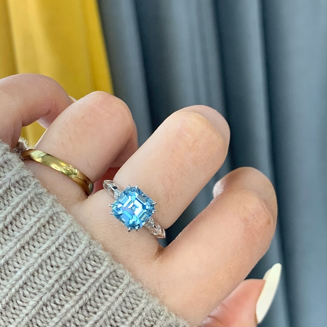 14k Gold 2.99 Ctw Natural Aquamarine & Diamond Ring - 5