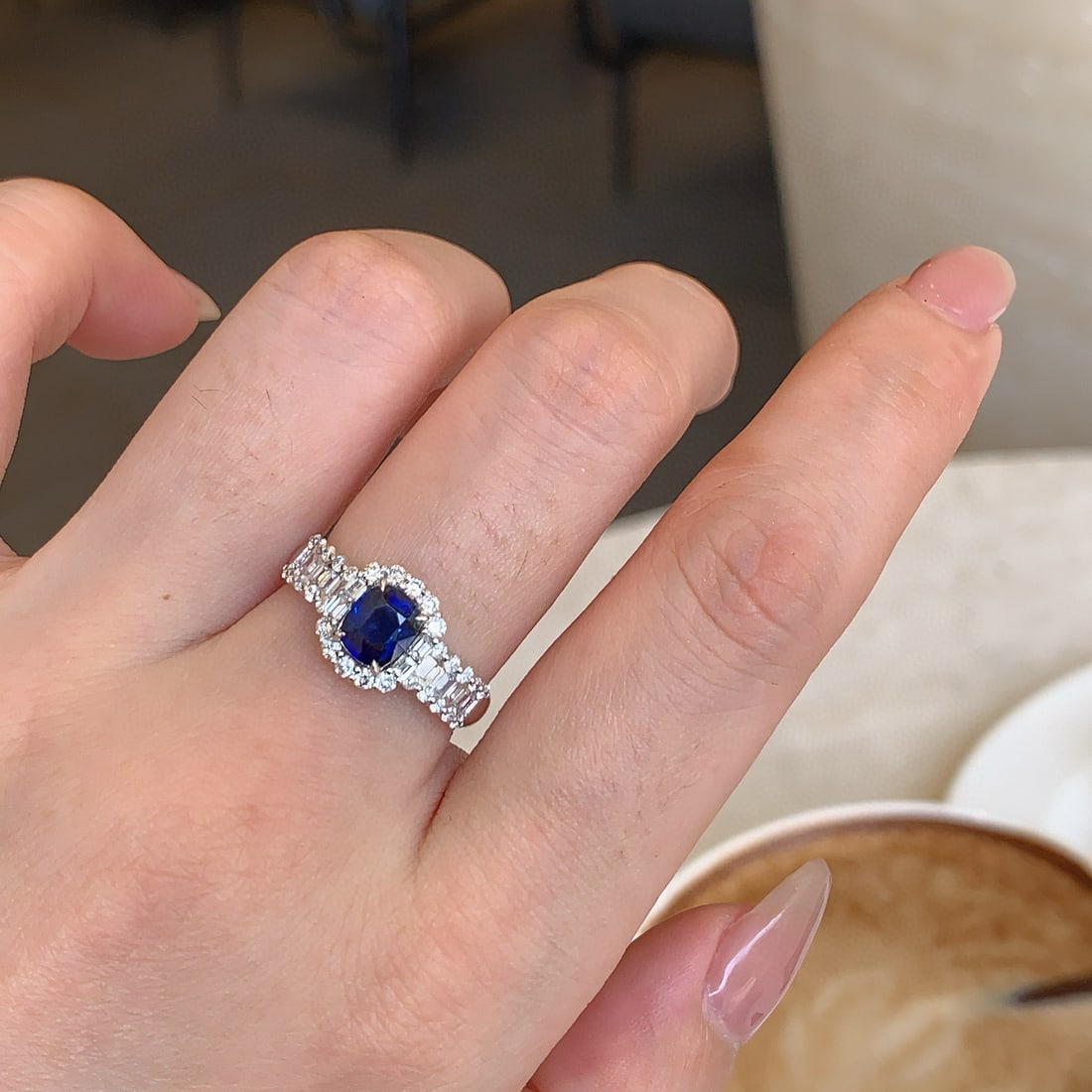 14k Gold 0.9 Ct Natural Sapphire & Diamond Ring - 2